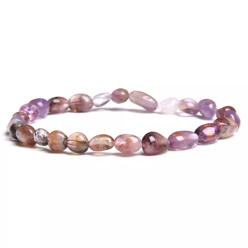 Irreguar Women Natural Rutilated Quartz Beads Bracelet Bangle Fashion Simple Elastic Pink Crystal Bracelet for Woman Gift Stone Bracelet