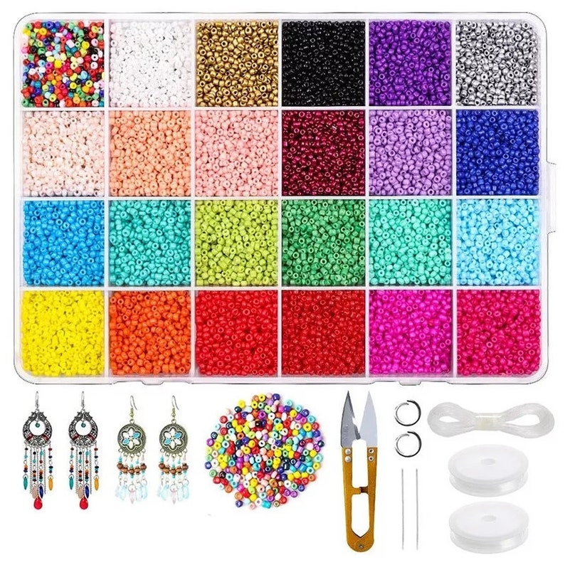 Multicolor Beaded Glass Beads in Bulk Color Beaded Supplies with Crystal Cord for Jewelry Bracelet Making and Beading craft supplies tool