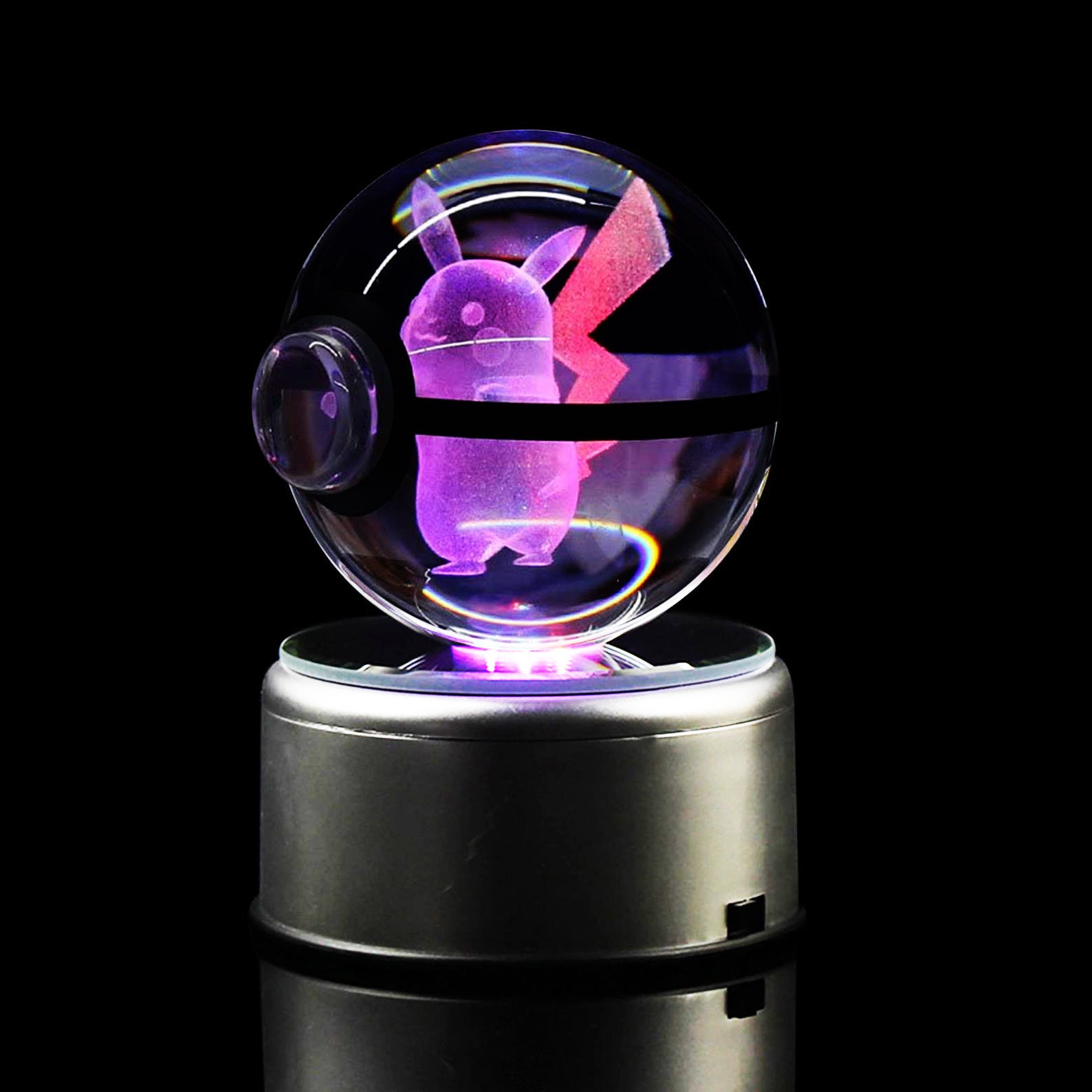 Pikachu Large Crystal Pokeball 3D LED 80MM Laser Engraved - Etsy