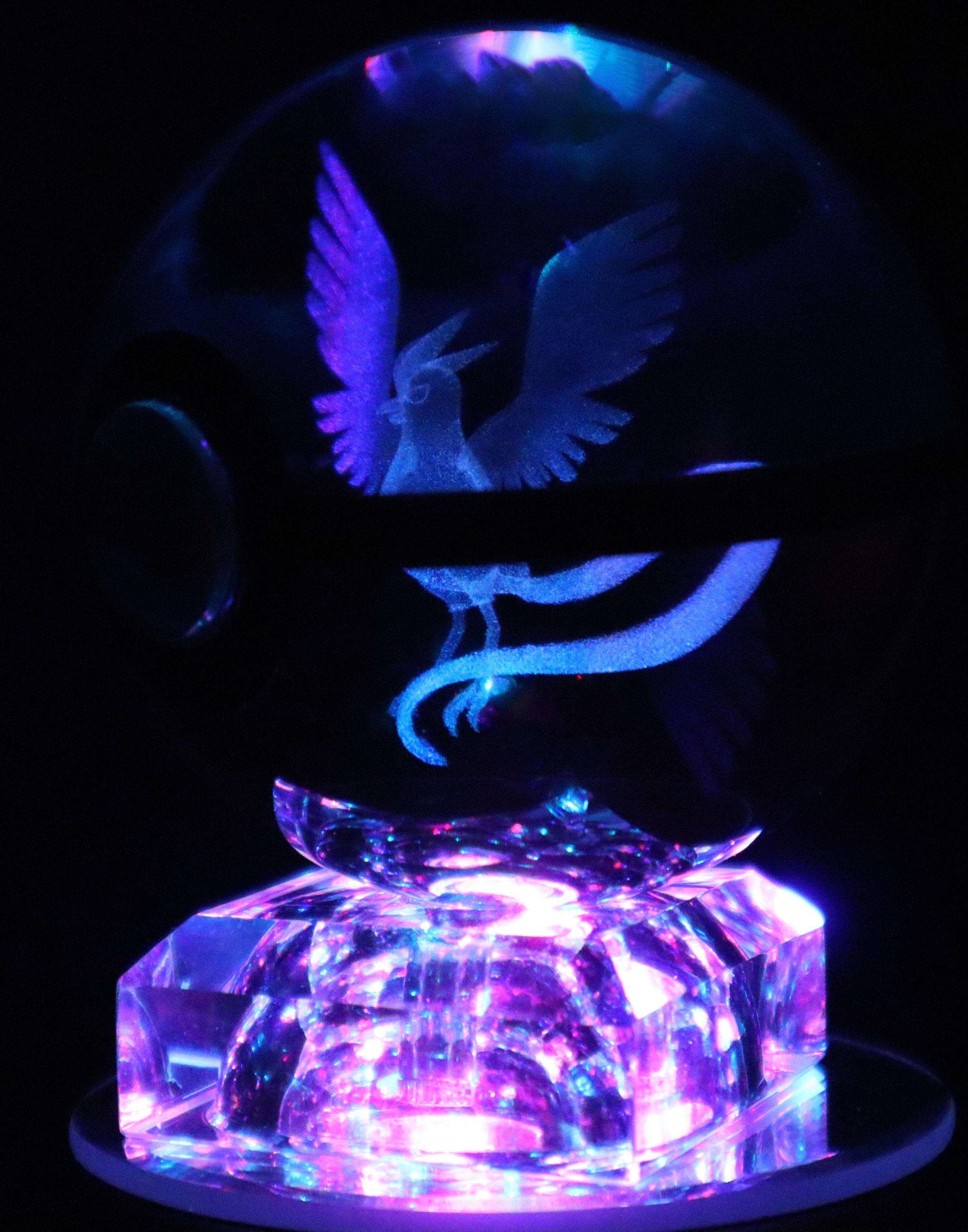 Articuno Crystal Pokeball Large 3D 80MM & Led Matching Base Etsy