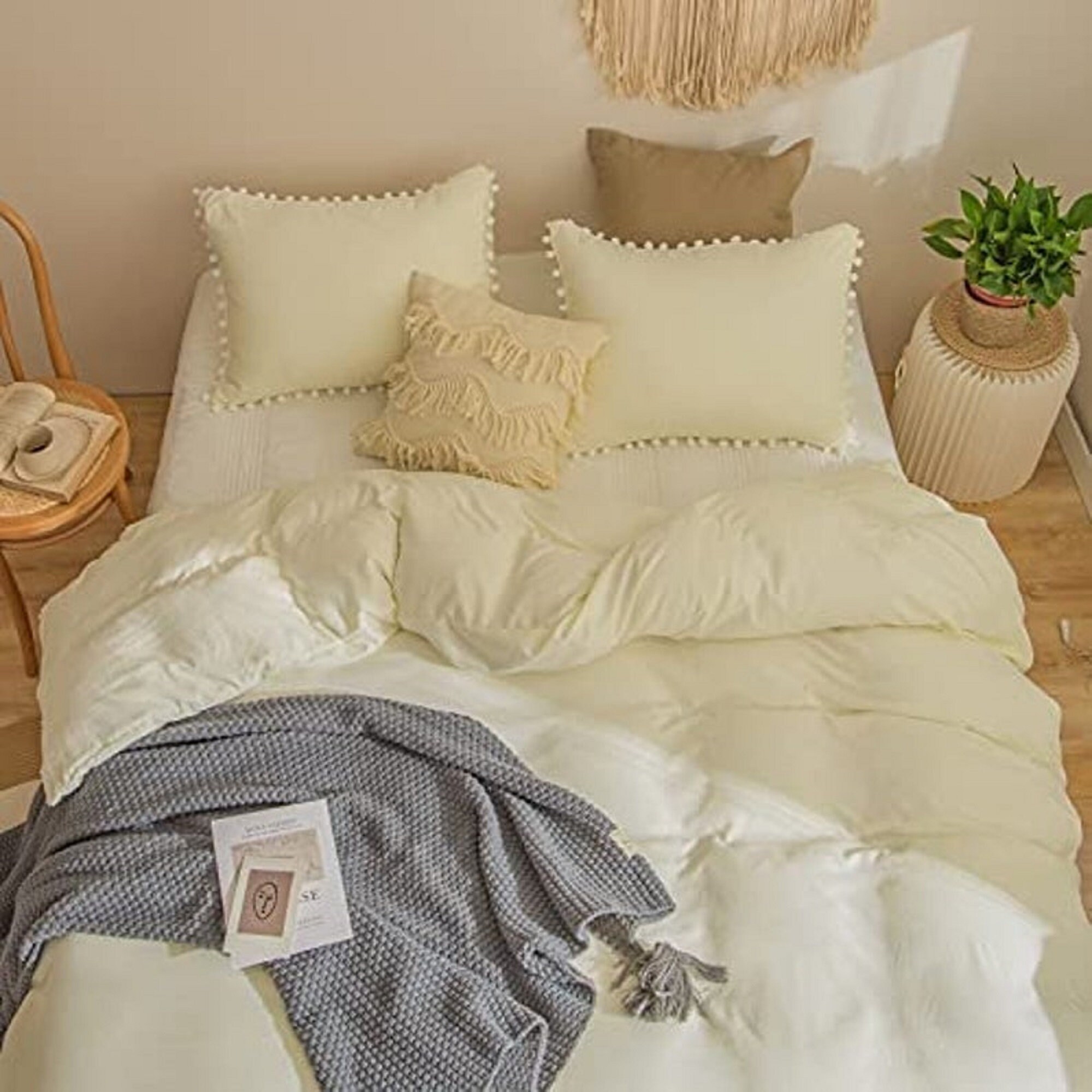 3 Piece Cotton & PomPom Duvet Cover Boho Bedding 100 Cotton Etsy