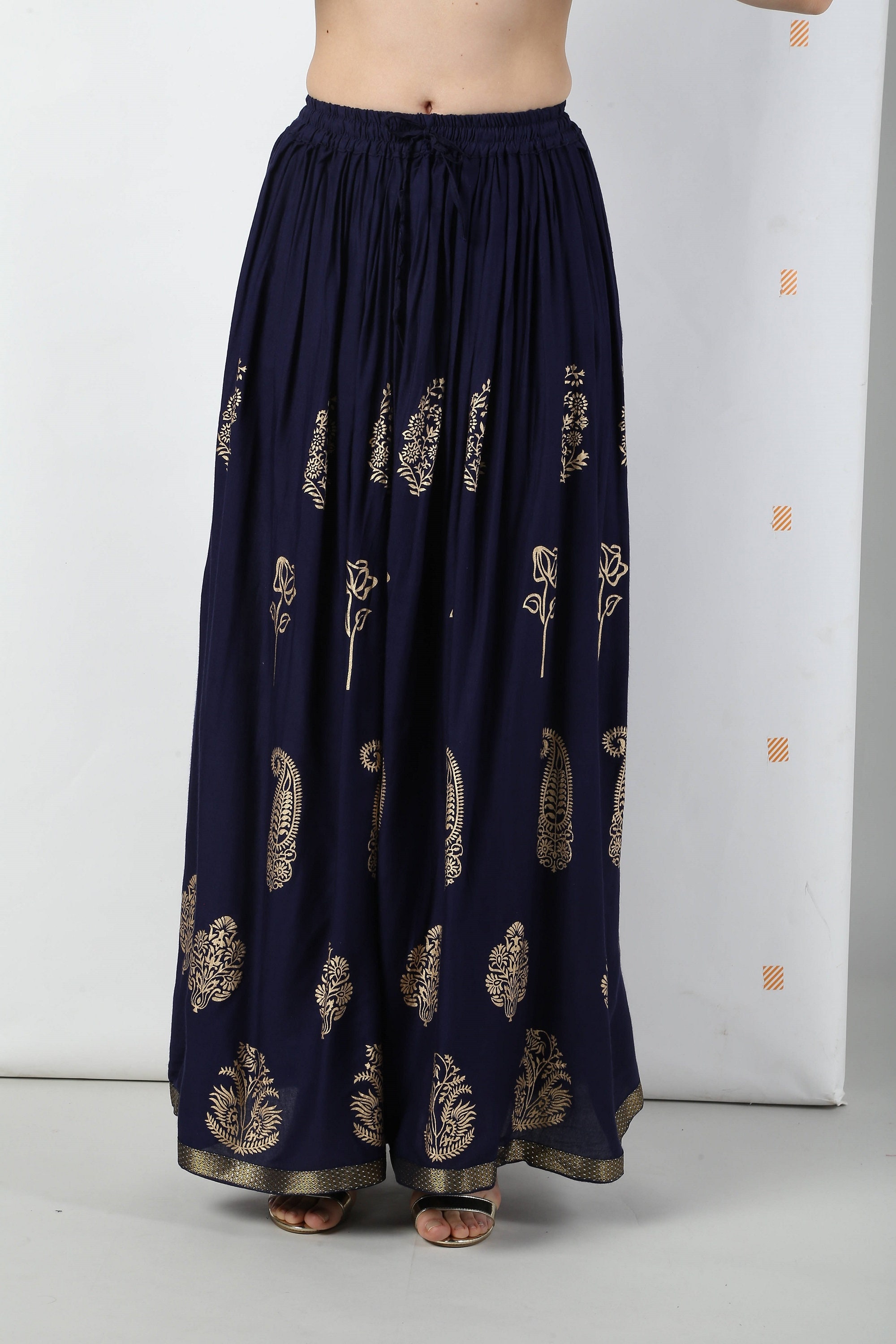 Unisex Skirt Hand Block Navy Blue Gold Print Wrap Around Skirt Etsy