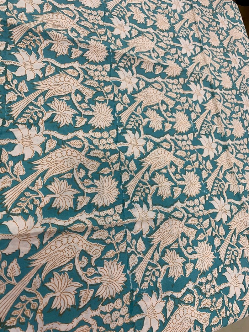 Bird & Floral Block Print Duvet Cover in Light Teal Green Etsy