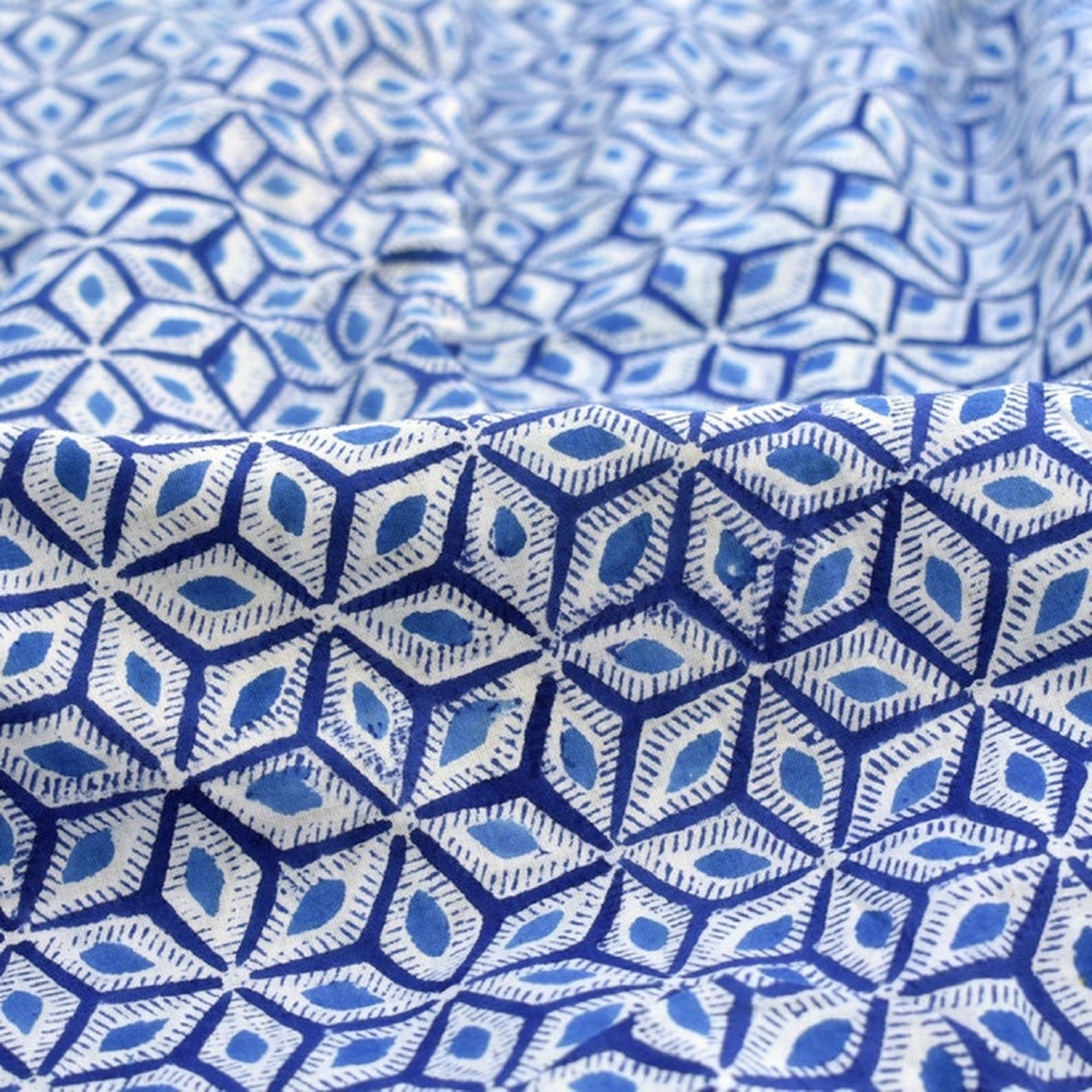 Blue Geometric Hand Block Printed Soft Cotton Fabric Indian | Etsy