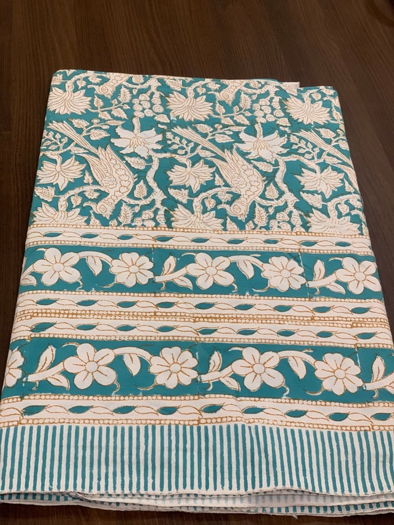 Bird & Floral Block Print Duvet Cover in Light Teal Green Etsy