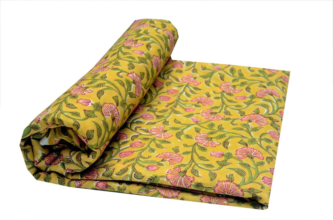 Beautiful Yellow Floral Hand Block Print Upholstery Fabric for Etsy