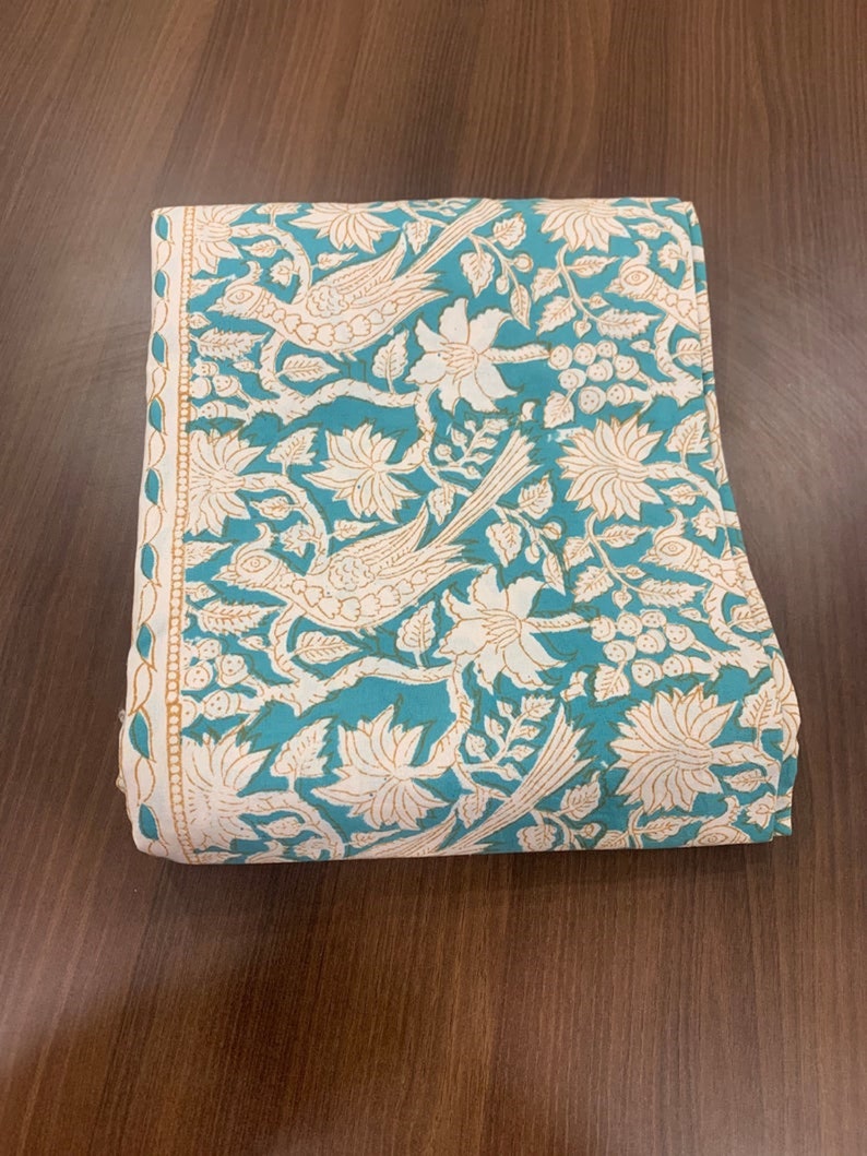 Bird & Floral Block Print Duvet Cover in Light Teal Green Etsy