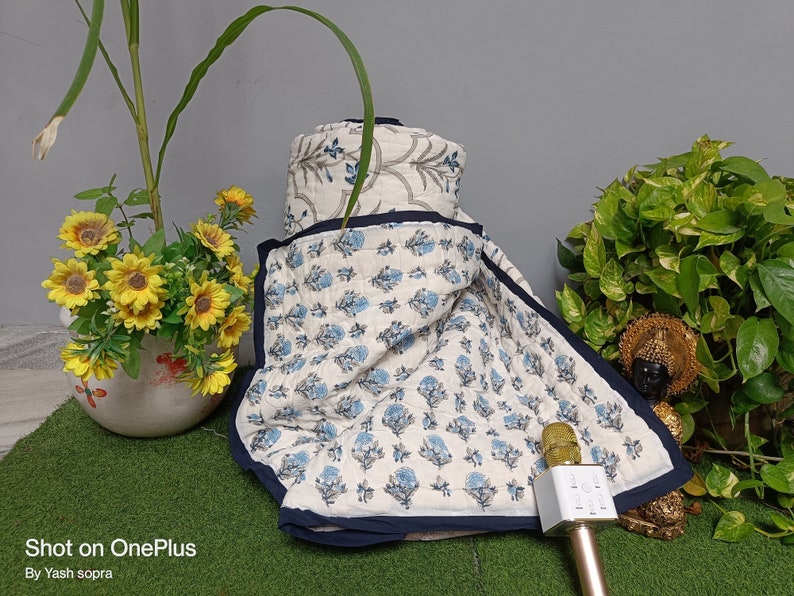 Reversible Hand Block Print Pure Cotton Quilt Bedspread Blue Etsy