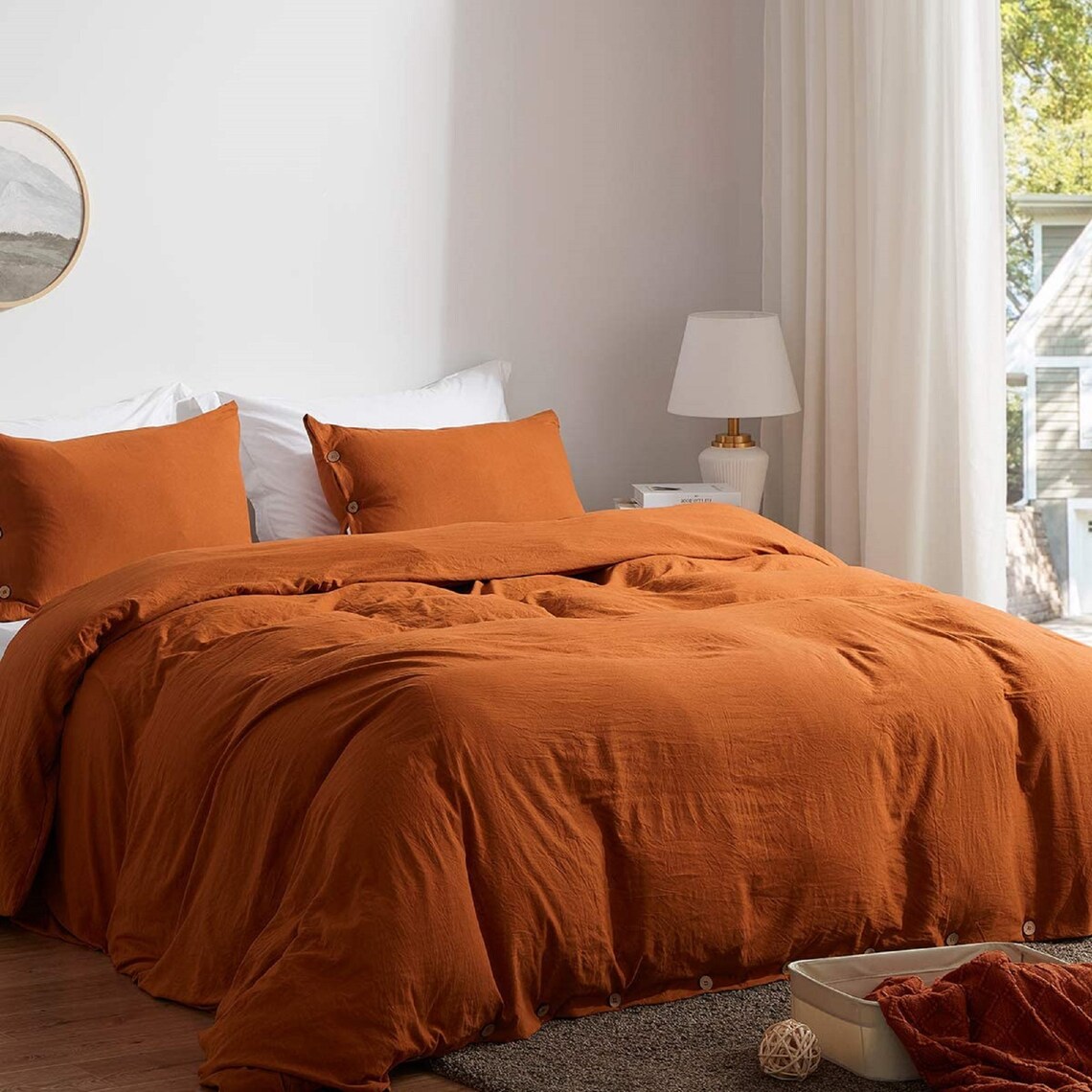 Cinnamon Color Washed Cotton Duvet Set Twin Queenking Quilt Etsy