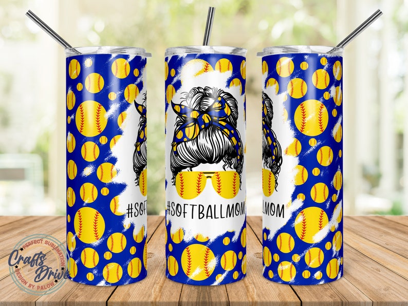 20oz Skinny Sublimation. Softball Mom Tumbler