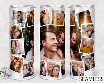 14 Photo Tumbler Template, Png Sublimation Photo Collage 20oz Skinny Tumbler Tapered, Straight Waterslide Full Wrap Digital Download
