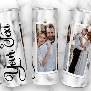 Fotocollage, Mr und Mrs, Hochzeitsgeschenk, Fotobecher Vorlage, Png Sublimation 20oz Skinny Becher.