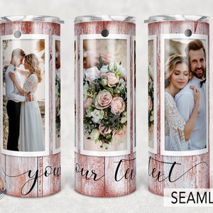 3 foto, Sr. y Sra., Imagen Aniversario de boda, Plantilla de vaso de fotos, Sublimación Png 20oz Flaco