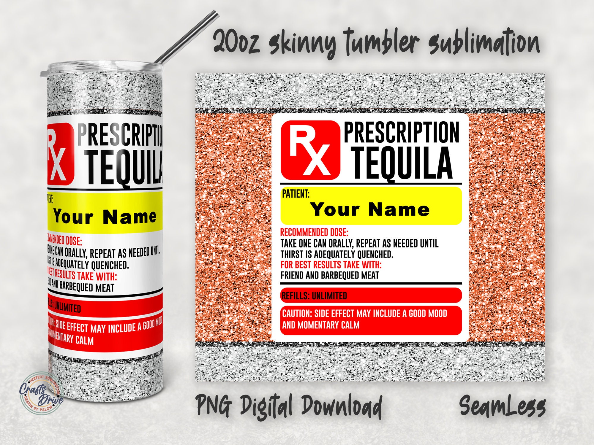 Tequila Prescription Seamless Tumbler Template Funny Quotes Etsy