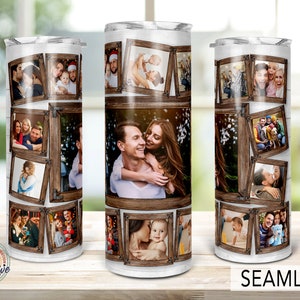 15 Wood Grain Picture Photo Collage Tumbler Template, Woodgrain Gift for mom, Wedding Birthday Gift, Png Sublimation 20oz Skinny Tumbler