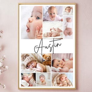 Affiche de panneau d'étape du 1er anniversaire, affiche imprimable de la première année de bébé, panneau d'étape du 1er anniversaire modifiable, modèle de collage de photos. 003