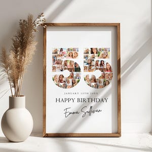 Modèle de plaque de bienvenue pour collage photo 55 anniversaire, collage photo numéro 55, cadeau d'anniversaire, chronologie des jalons d'anniversaire, panneau de bienvenue