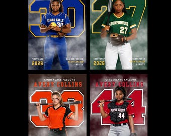 Senior Softball Banner Template - Customizable Canva Poster, Player Card & Team Background