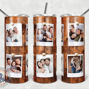 Vaso de grano de madera, marco de fotos 20oz Sublimación delgada Vaso recto cónico Png, Diseño Completo Tumbler Wrap Png Descarga digital