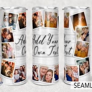 Fügen Sie Ihren eigenen Text Foto Tumbler Vorlage Png Sublimation FotoCollage, Geschenk für Freunde, 20oz Skinny.