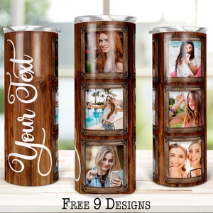 6 Wood Grain Tumbler png,  Photo Tumbler Template Png, Photo Collage Tumbler, Woodgrain tumbler, Personalized gifts, 20oz Skinny Sublimation