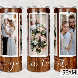 3 foto, Sr. y Sra., Imagen Aniversario de boda, Plantilla de vaso de fotos, Sublimación Png 20oz Flaco