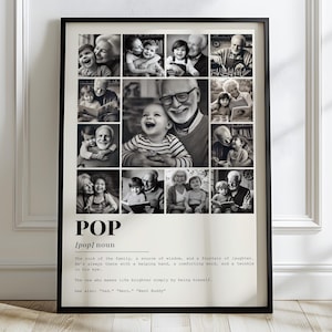 Pop Definition Photo Collage Canva Template, presentes de dia dos pais. Presente de foto para papai. Arte de parede para papai. Modelo de moldura de foto pop para papai.