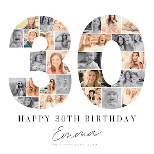 Modèle de plaque de bienvenue pour collage photo de 30 anniversaires, collage de photos de numéros, cadeau d'anniversaire de look, chronologie des jalons, panneau de bienvenue