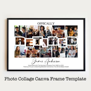 Cadre photo de retraite et collage de mots pour la retraite, cadre photo de retraite, modèle Canva imprimable affiche personnalisée de fête de retraite