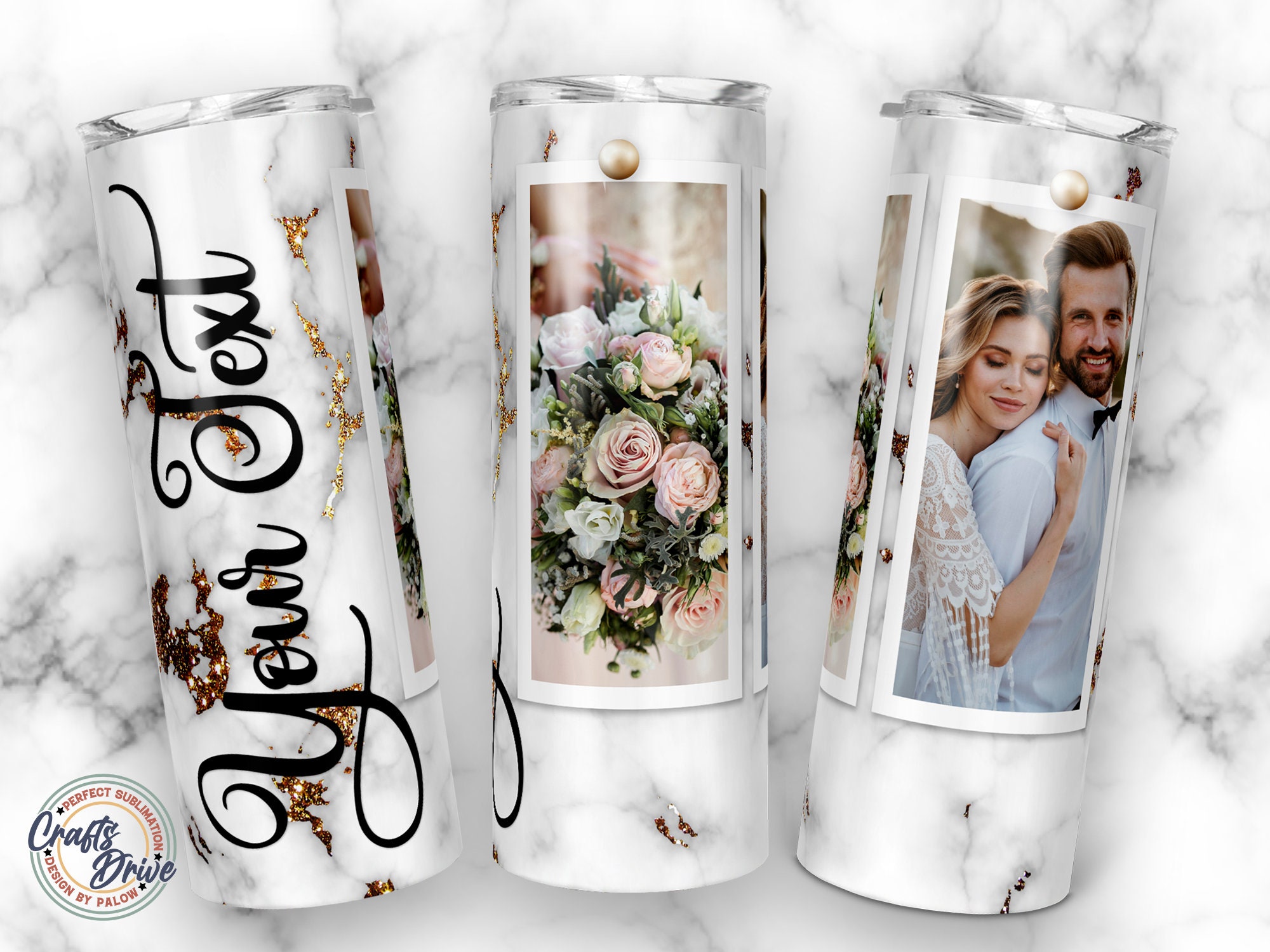 2 Photo Collage, Photo Tumbler Template, Mr and Mrs, Wedding Anniversary, Wedding Gift, Bride and Groom Png Sublimation 20oz Skinny Tumbler.