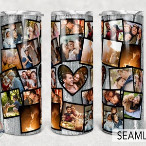 22 Picture Heart Photo Collage, Photo Tumbler Template, Wedding Gift, Png Sublimation 20oz Skinny Tumbler.