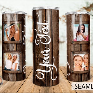 Wood Grain Tumbler png,  Photo Tumbler Template Png, Photo Collage Tumbler, Woodgrain tumbler, Personalized gifts, 20oz Skinny Sublimation