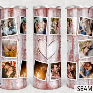 Heart Photo Collage Tumbler Template: 20oz Skinny Tumbler Design (PNG Digital Download)