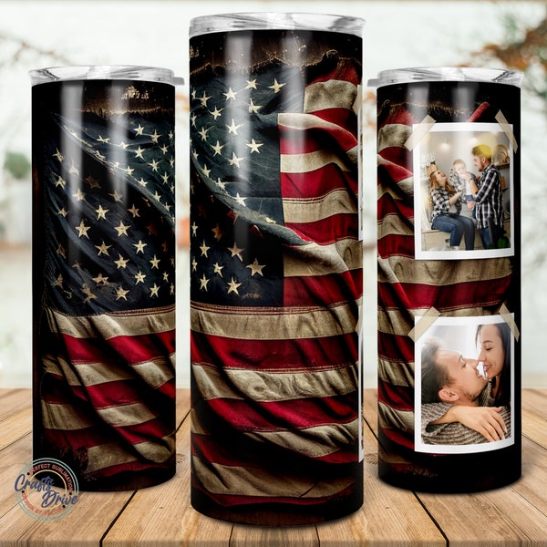 Photo Collage, Picture Family Frame tumbler Usa American flag, soldier 20oz Skinny Tumbler Png, Father Day Gift, Camouflage Camo