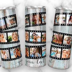 Modelo de copo de foto com 15 rolos de filme Colagem de fotos, modelo de copo de foto, presente de casamento, copo magro de 20 onças de sublimação Png.