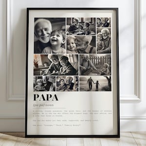 Papa Definition Photo Collage Canva Template, presentes de dia dos pais. Presente de foto do avô. Arte de parede para o pai. Modelo de moldura de foto Pop Pop.