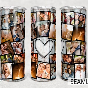 23 Picture Heart Photo Collage, Photo Tumbler Template, Wedding Gift, Png Sublimation 20oz Skinny Tumbler.