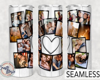 15 Picture Heart Photo Tumbler Template, Png Sublimation Photo Collage 20oz Skinny Tumbler Tapered, Straight Waterslide Full Wrap