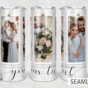 3 foto, Sr. y Sra., Imagen Aniversario de boda, Plantilla de vaso de fotos, Sublimación Png 20oz Flaco