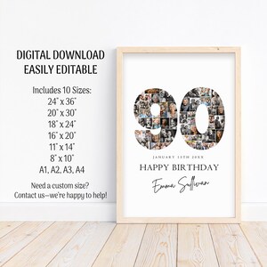 90 Birthday Photo Collage Welcome Sign Template, Number 90 Photo ...
