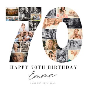 Modèle de plaque de bienvenue pour collage photo de 70 anniversaires, collage de photos de numéros, cadeau d'anniversaire de look, chronologie des jalons, panneau de bienvenue