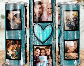 Family Photo Heart Collage 20oz Skinny Tumbler Template (PNG Digital Download)