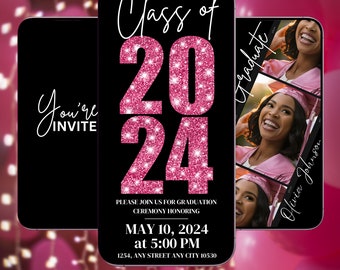 Pink Grad Party Digital Invite, Grad Party Invitation Video Canva, Graduation Invitation, Digital Grad Party Invite, invitation canva