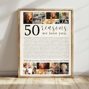 50 motivi per cui ti amiamo Modello di poster di compleanno Immagini stampabili, regalo di 50° compleanno per lui o lei Modificabile Personalizzato 50°