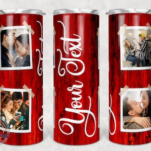 Rode foto Tumbler sjabloon, Png sublimatie fotocollage 20oz mager Tumbler taps toelopende, rechte waterglijbaan volledige wrap digitale download
