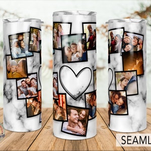 12 marmeren afbeelding hart foto beker sjabloon, png sublimatie fotocollage 20oz magere beker taps toelopend, rechte waterglijbaan volledig omwikkeld