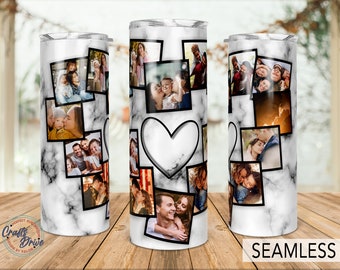 12 Marble Picture Heart Photo Tumbler Template, Png Sublimation Photo Collage 20oz Skinny Tumbler Tapered, Straight Waterslide Full Wrap