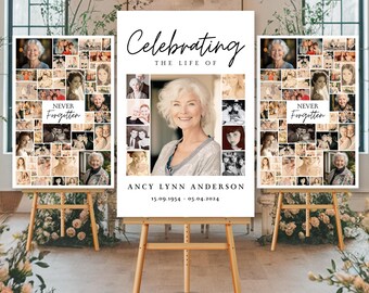 Celebration of Life Funeral Photo Collage Sign Set Templates, Funeral Welcome Sign Template, In Loving Memory, Memorial Poster