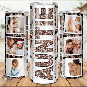 Tante Tumbler, Foto-Collage-Becher-Vorlage, Glitter Leopard Bilderrahmen Familie, Hochzeit Geburtstagsgeschenk 20 Unze Skinny Sublimation.