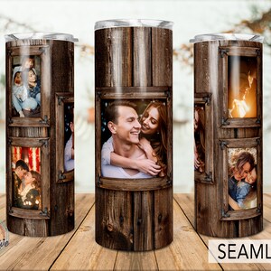 Wood Grain Tumbler png,  Photo Tumbler Template Png, Photo Collage Tumbler, Woodgrain tumbler, Personalized gifts, 20oz Skinny Sublimation